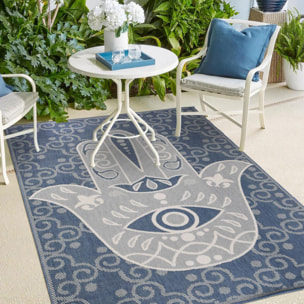 Tapis d'extérieur reversible Ridi aux motifs stylés bleu