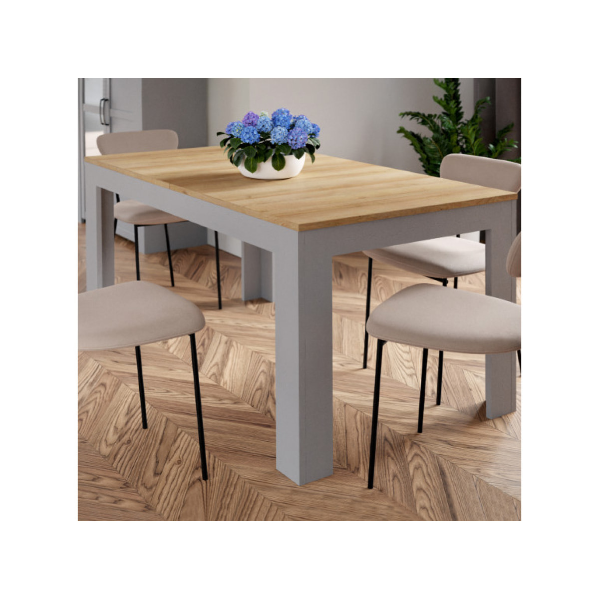 Table à manger extensible bois gris et chêne L160/206 cm - ST MALO