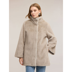Motivi - Cappotto effetto pelo collo alto - Grigio