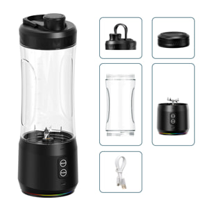Batidora portátil A11-2.0 de 600 ml con potente motor de 240W, batería de alta capacidad de 6000mAh y sistema de rotación bidireccional. Con luces LED.