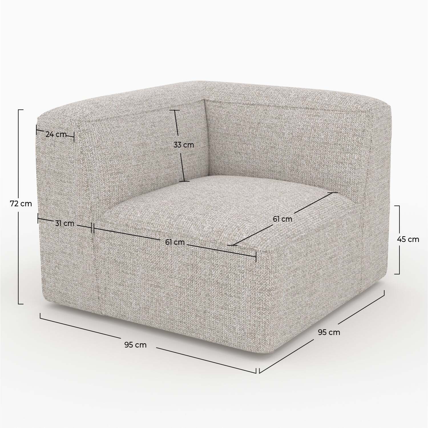 Angle interchangeable pour canapé modulable en tissu beige - Hestia