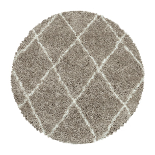 ALVOR - Tapis shaggy rond à poils longs motif berbère beige