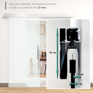 Puerta Corredera 102,5x205 cm Puerta Corrediza de Cristal con Riel Silenciosa para Sala de Estar Comedor Translúcido