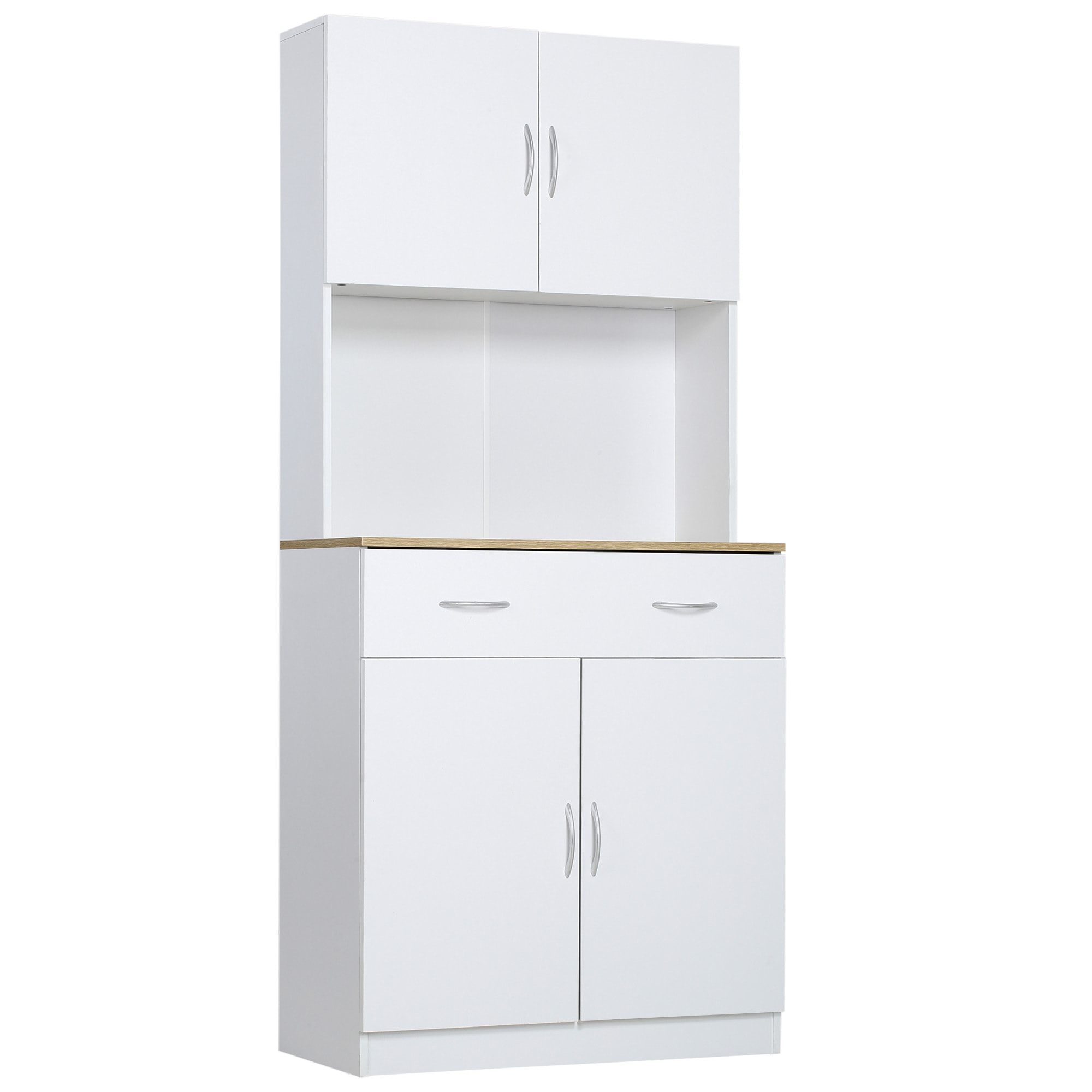 Armario Alacena de Cocina con Cajón 4 Puertas y Estantes Interiores Ajustables Mueble Auxiliar de Almacenaje Moderno para Comedor Salón 80x40x180 cm Blanco