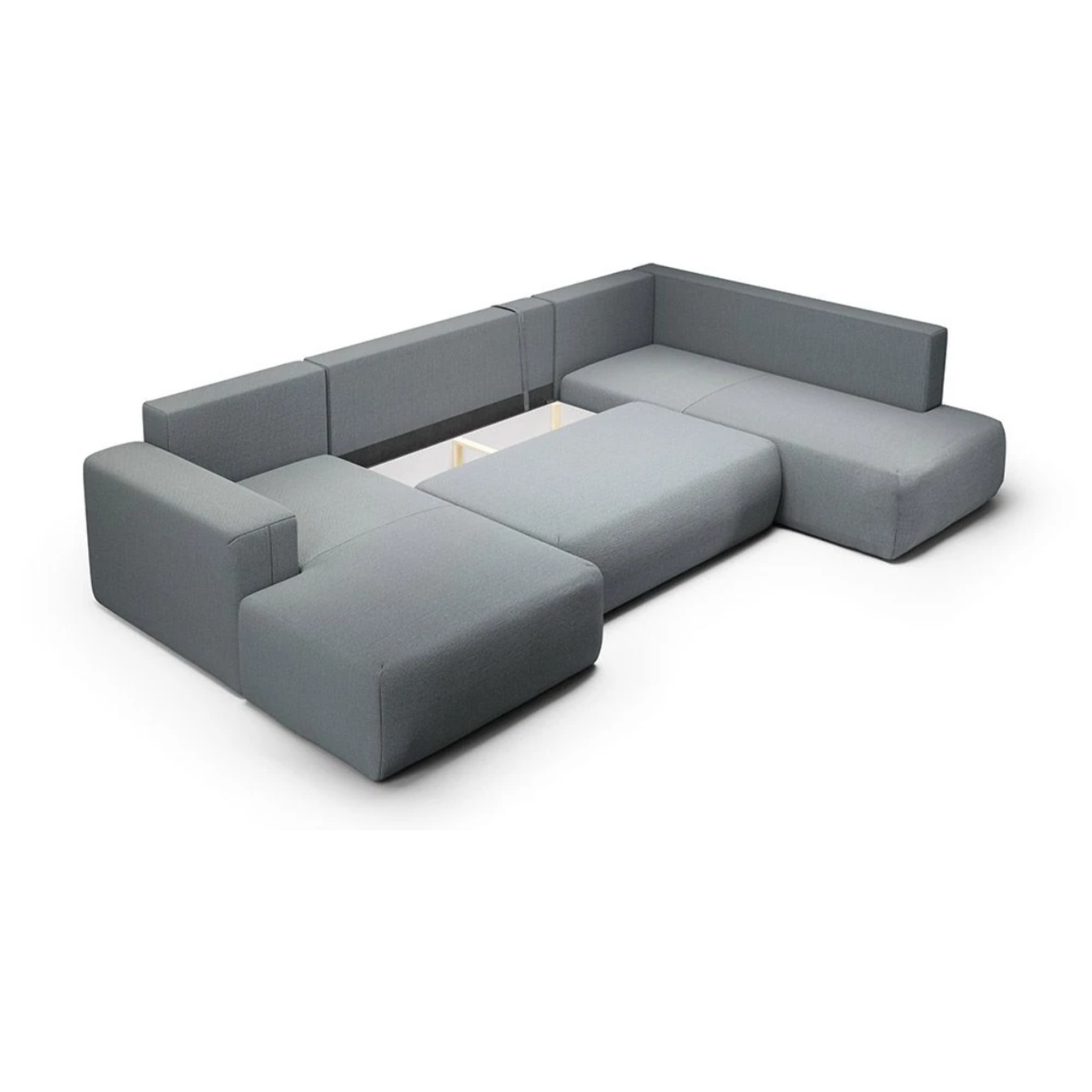 NALA - Canapé panoramique droit 5 places en tissu gris clair
