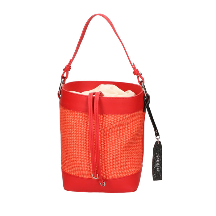 Borsa a secchiello da donna - Modello False - Misto pelle e tessuto - 24.0 x 18.0 x 15.0 cm