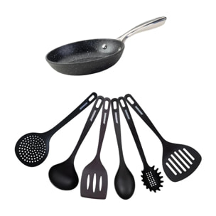 Set poêle 20 cm fonte alu revêtement antiadhésif céramique sans PFAS et 6 ustensiles inox Fackelmann Crossroad