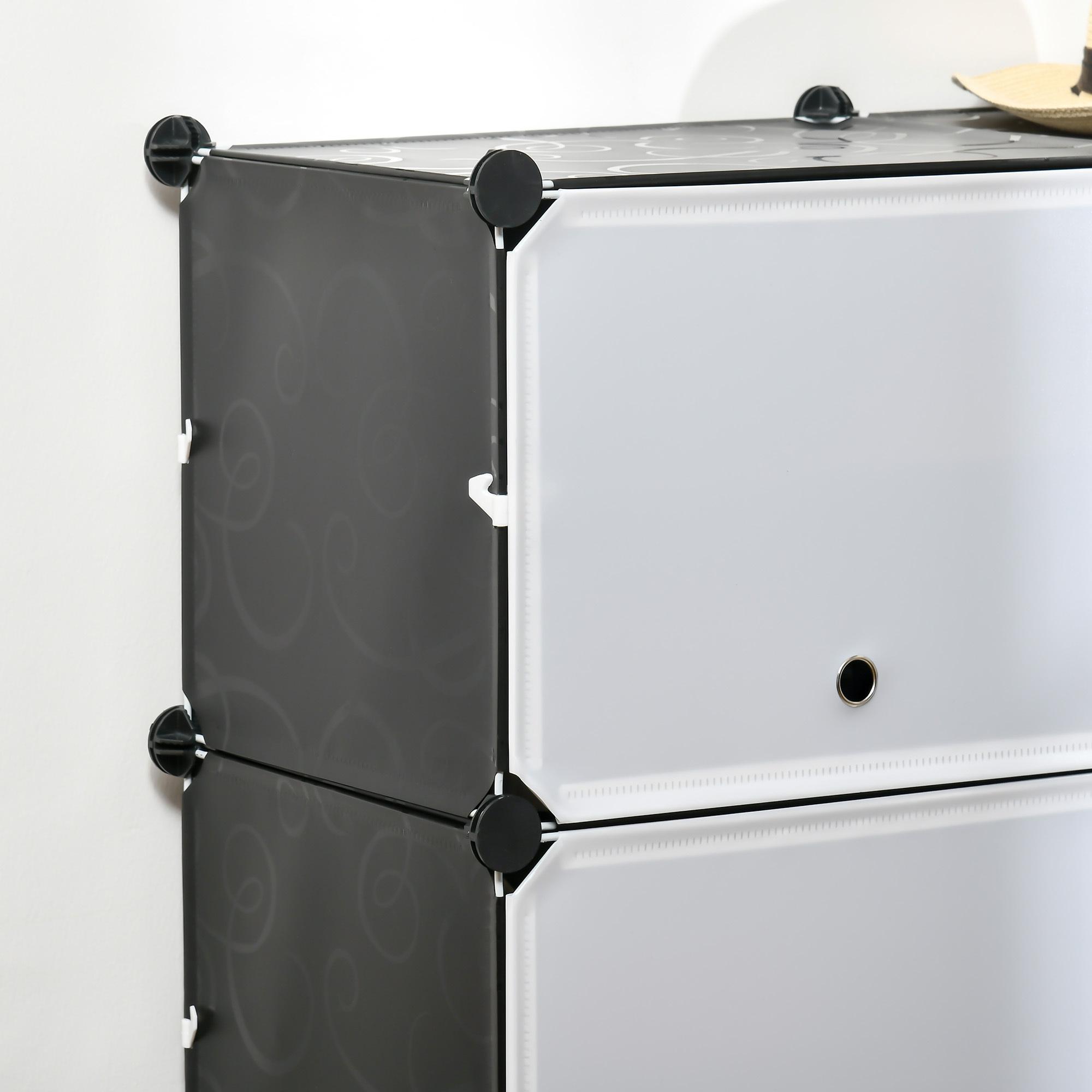 Meuble de rangement - meuble à chaussures modulable 12 casiers avec portes et étagères - dim. 125L x 32l x 125H cm - PP noir blanc