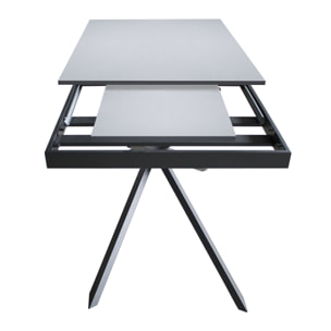 Table extensible 90x160/220 cm Ganty Blanc Spatulé bande de chante Anthracite cadre Anthracite