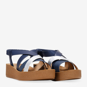 Sandalias de cuña azules con elástico