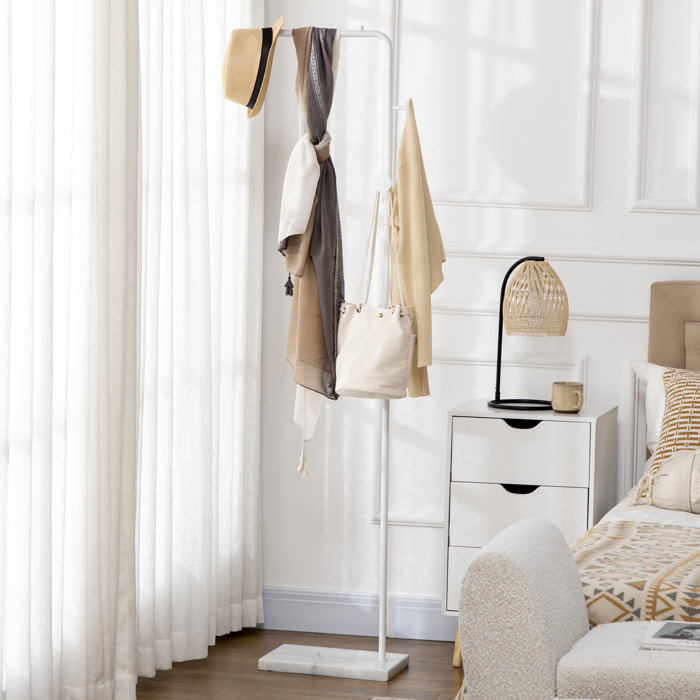 Perchero de Pie Moderno con 2 Ganchos Redondos y Base de Mármol 35x25x170 cm