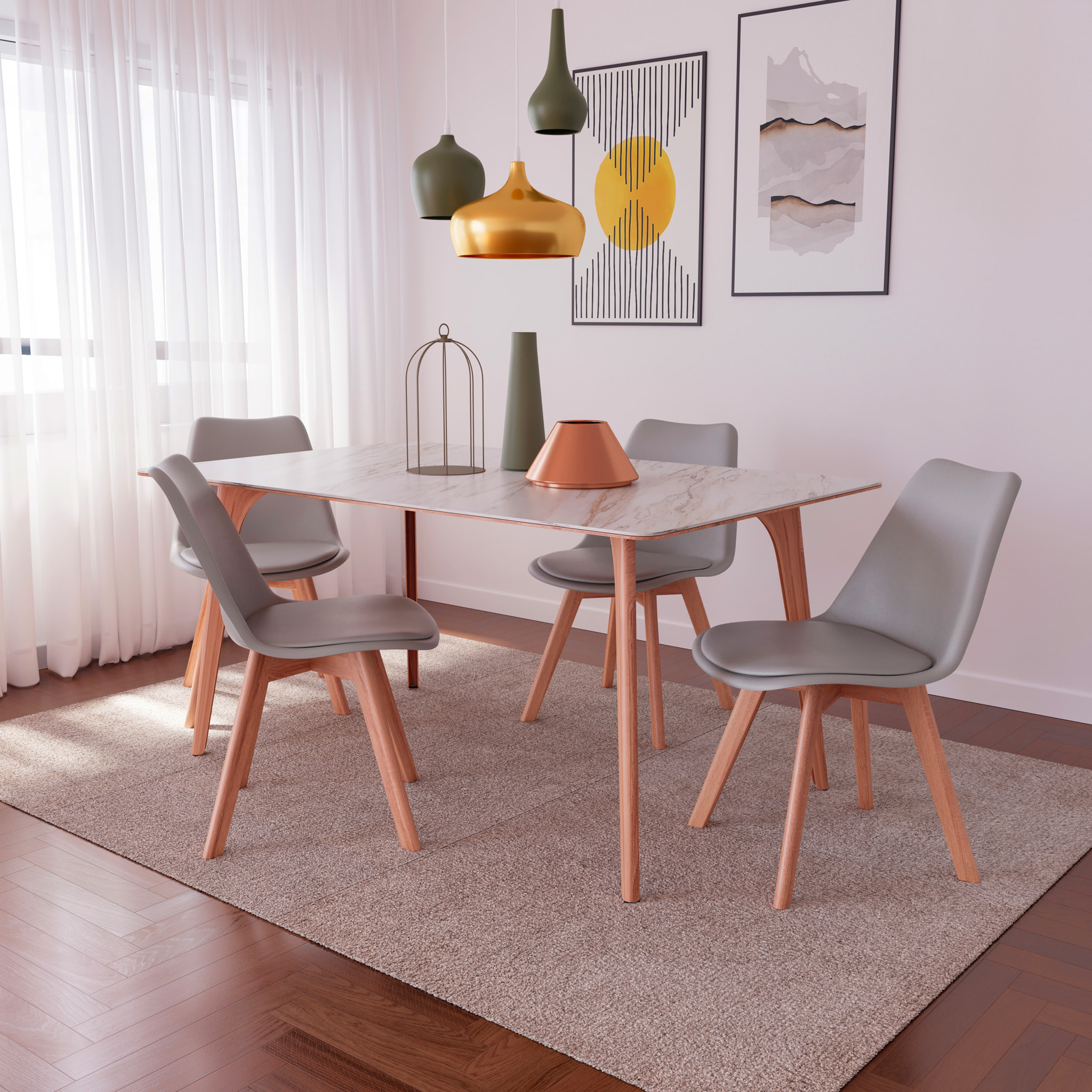Set Di 4 Sedie Per Sala Da Pranzo Ufficio Con Gambe Faggio Legno Massello Massiccio Stile Nordico Scandinavo Seduta Imbottita Soggiorno Sala Grigio