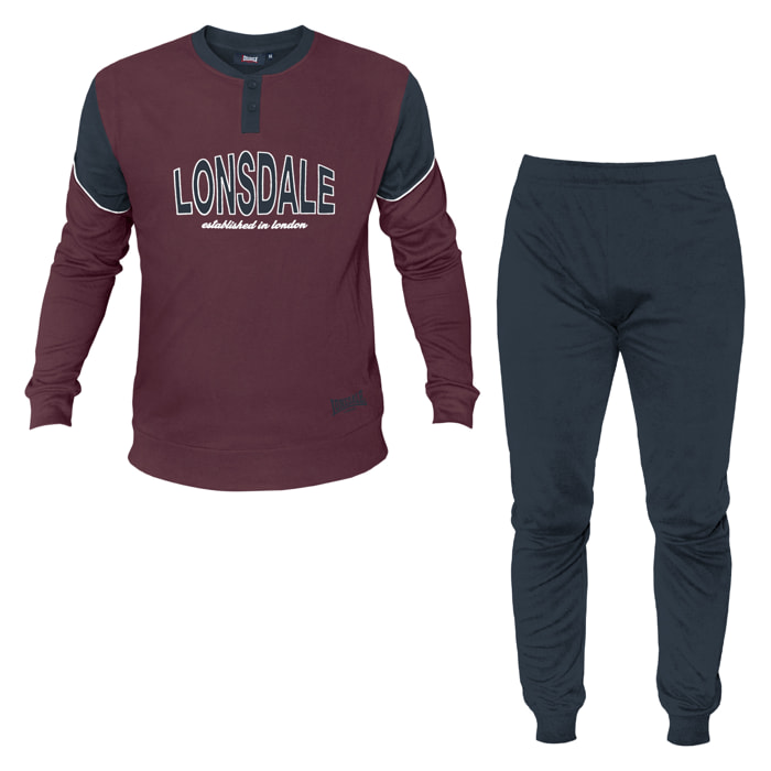 Pigiama Uomo LONSDALE Caldo Cotone Interlock Manica Lunga