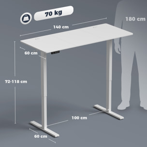 HOMCOM Escritorio Elevable 140x60 cm, Escritorio Eléctrico Regulable en Altura con 3 Alturas de Memoria, Pantalla LED, 2 Ganchos, 2 Pasacables, para Oficina en Casa, Estudio, Blanco