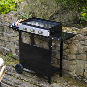 Plancha au gaz MÉRIDA 3 brûleurs + chariot