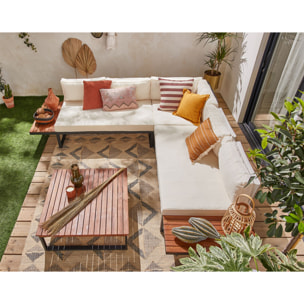 Yulara - salon bas d'angle de jardin 5 places - bois, métal et coussins beiges - Noir / Bois / Beige