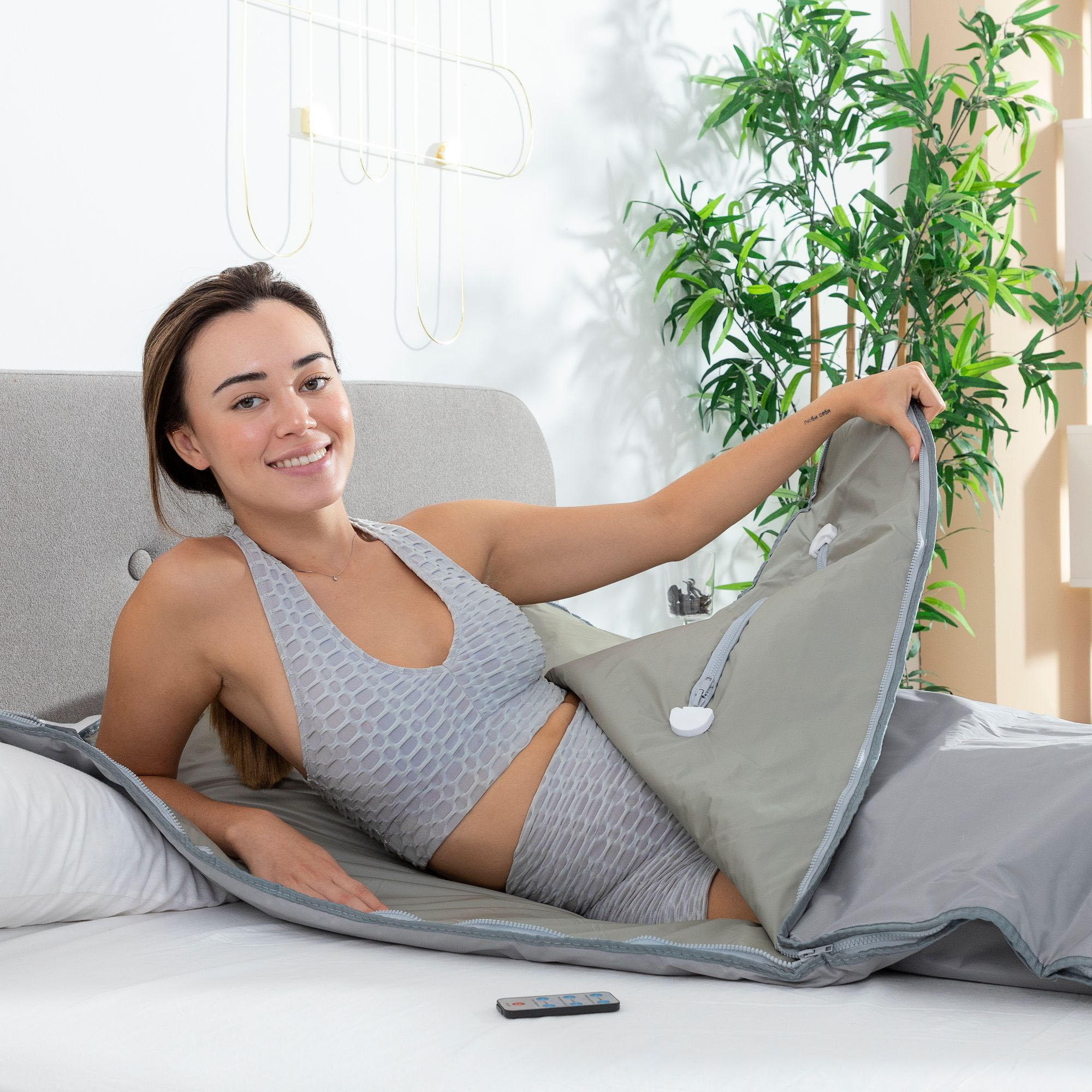 Coperta per sauna a infrarossi - cotone - grigio - 177x78x2 cm