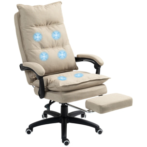 Vinsetto Silla de Oficina Ejecutiva con Masaje, Silla de Escritorio Ergonómica con Altura Ajustable, Respaldo Reclinable, Reposapiés, Mando con Cable, Giratoria 360°, Beige