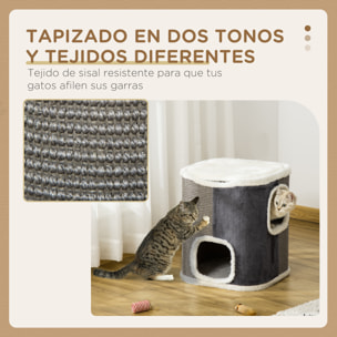 Barril Rascador para Gatos 2 Niveles con Cuevas de Sisal Felpa 40x40x49 cm Gris