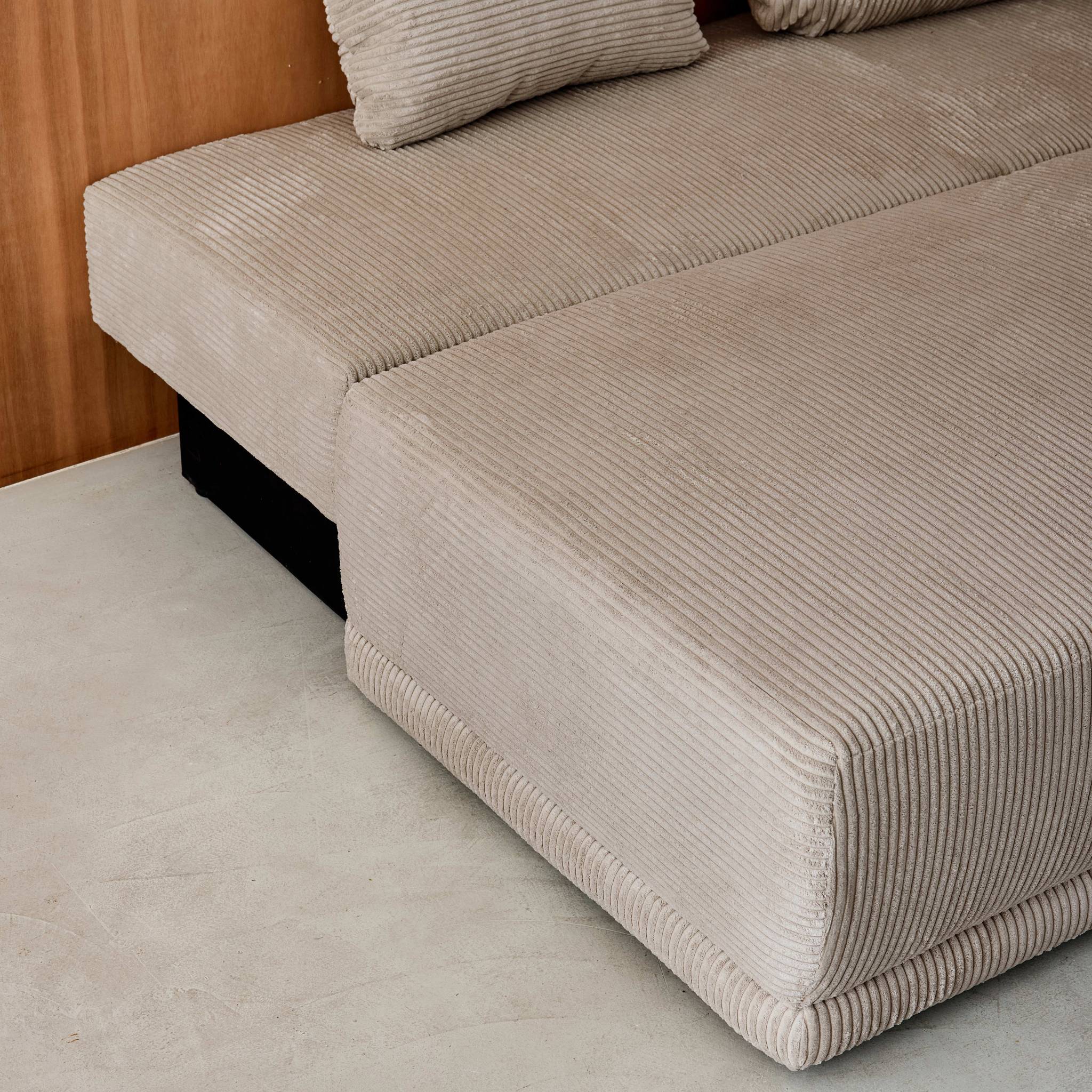 Banquette convertible 3 places velours côtelé taupe avec coffre de rangement - L 192 x P 100 x H 81cm -Nelson