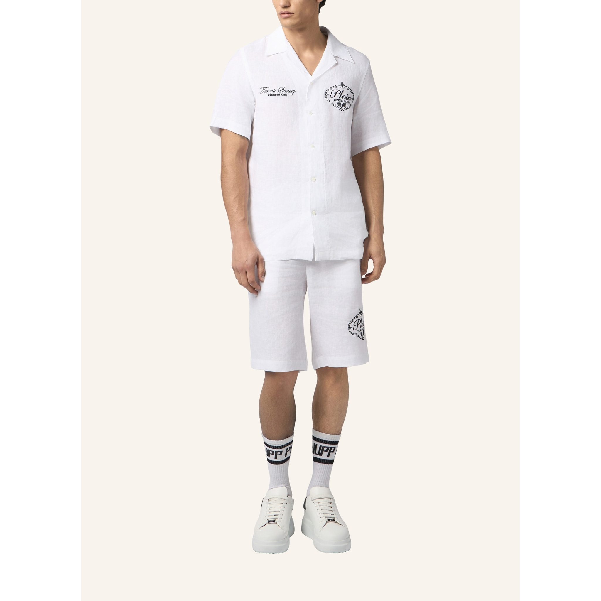PHILIPP PLEIN Linen Bowling Shirt Tennis Club
