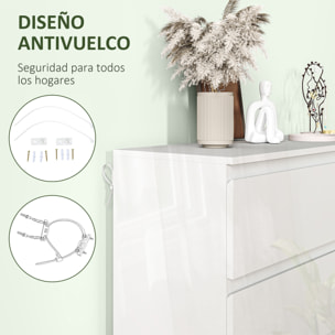 Cómoda con 6 Cajones Cómoda de Dormitorio Moderno con Diseño Anti-vuelco Cajonera para Salón Pasillo 112x34x75 cm Blanco Brillo