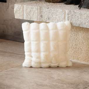 Housse de coussin imitation fourrure  - Effet 3D - Ecru