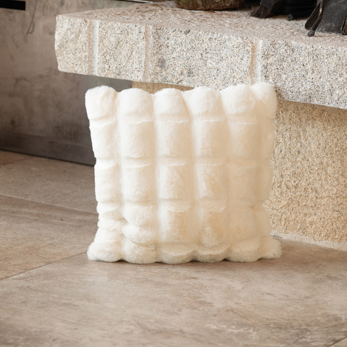 Housse de coussin imitation fourrure  - Effet 3D - Ecru