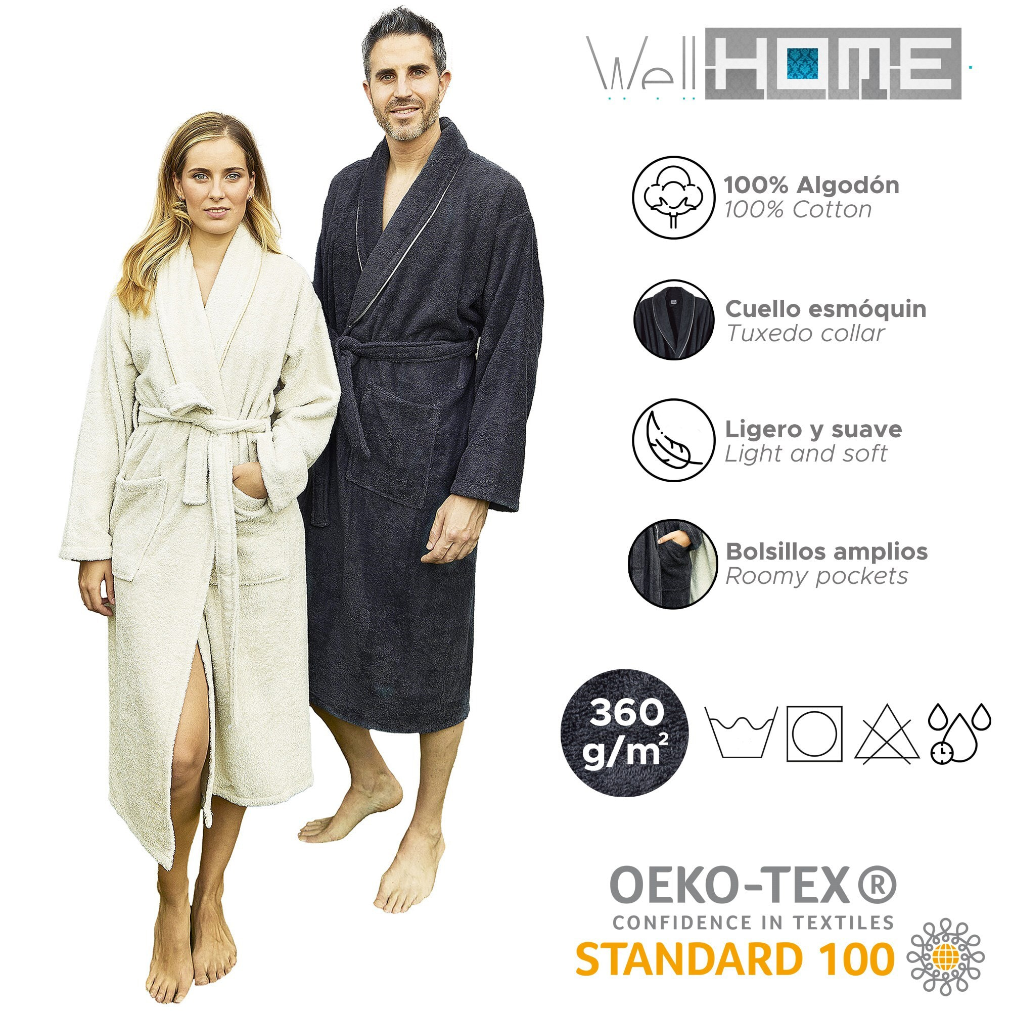 albornoz wellhome 100% algodón beige