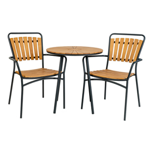 Tavolo Bistrot Cleveland Teak Naturale con Gambe Nere — Ø70×74 cm