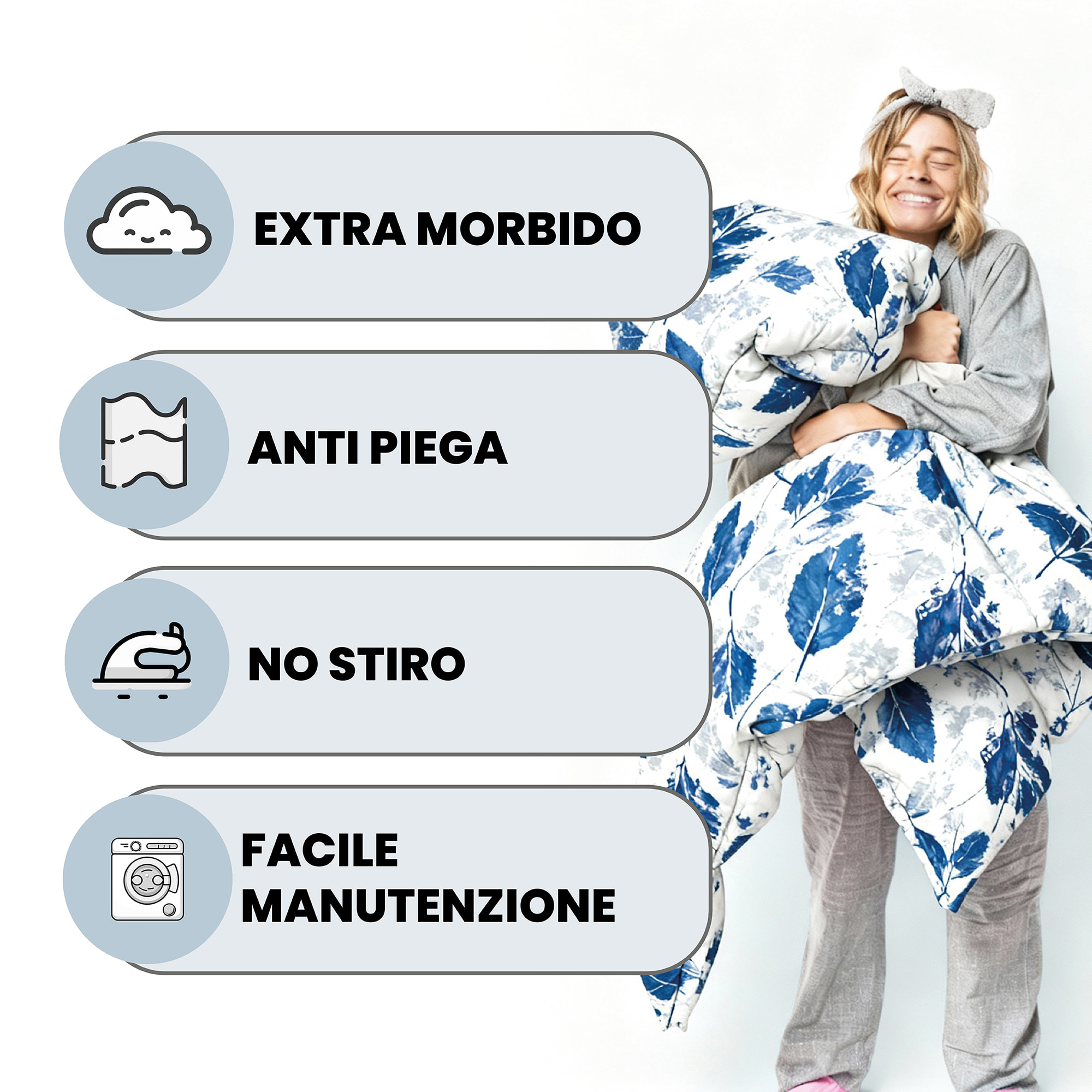 TRAPUNTA INVERNALE BASIC, 200gr, Doubleface, Microfibra, Made in Italy - FOGLIE