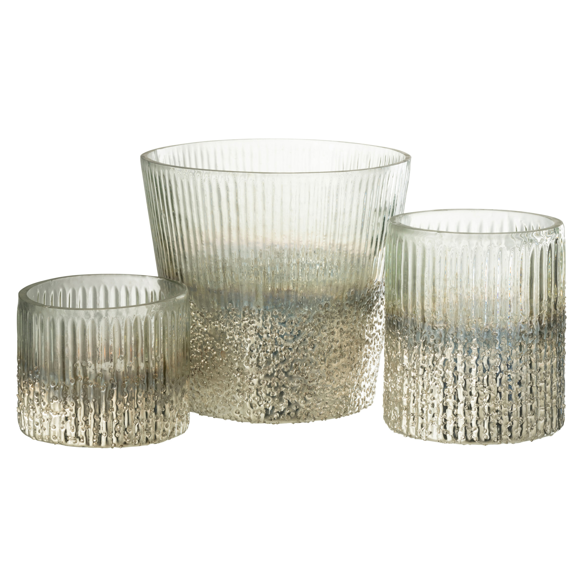 J-Line photophore Cotelé - verre - argent/transparent - large