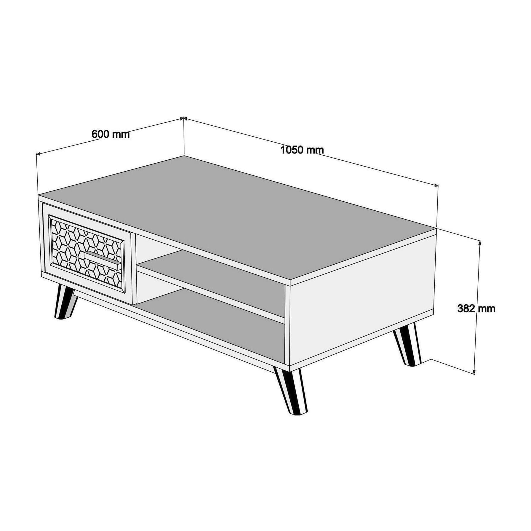 Tavolino da salotto Dmorgant, Tavolo basso da caffè, Portariviste per divano, Ripiano da soggiorno, 105x60h38 cm, Noce e Bianco