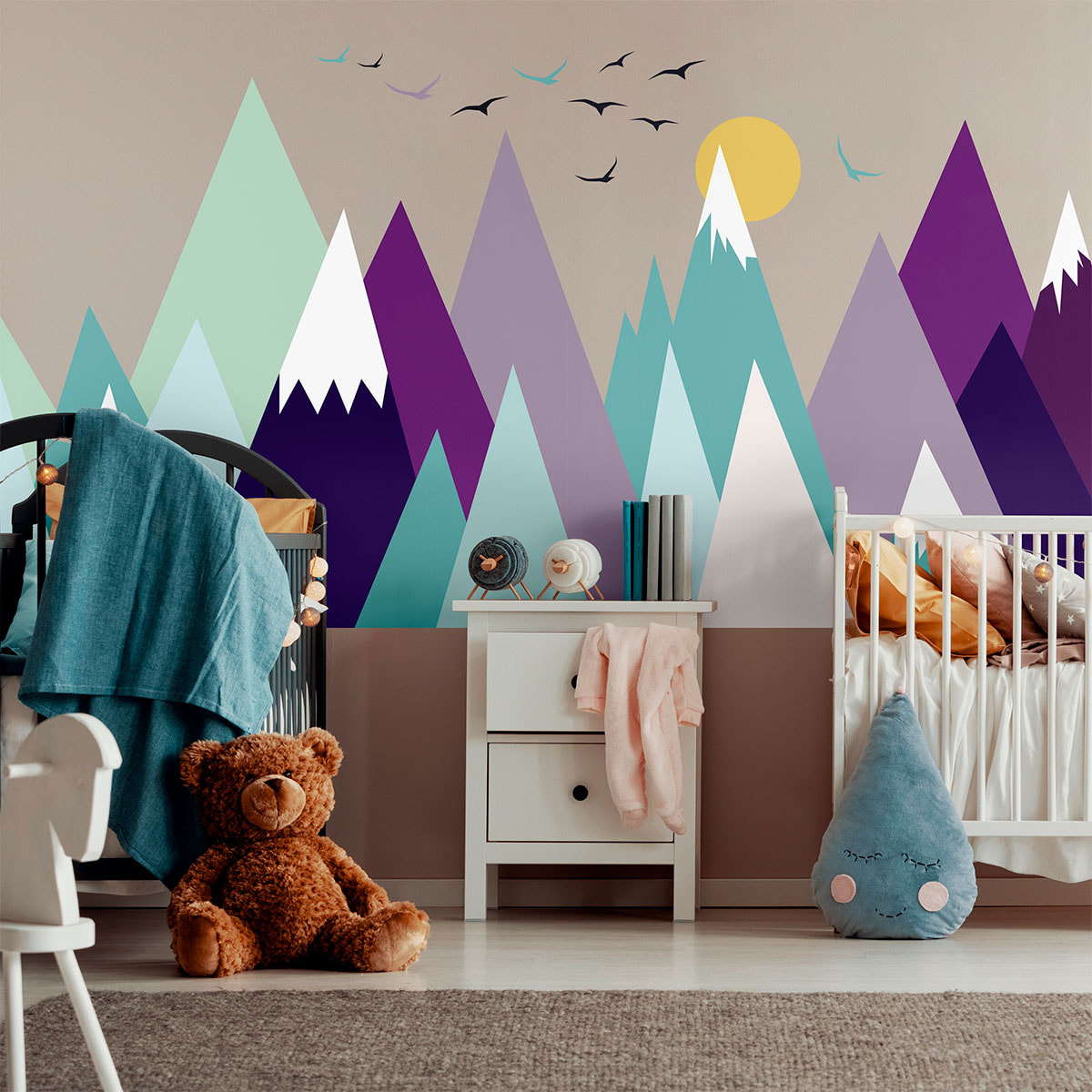 Stickers muraux enfants - Décoration chambre bébé - Autocollant Sticker mural géant enfant montagnes scandinaves SANDRINKA