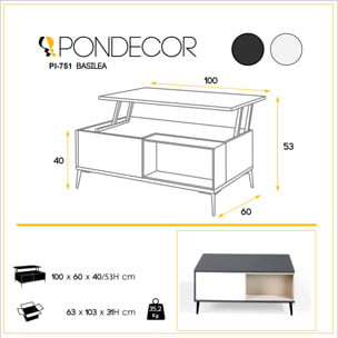 Mueble de centro elevable – Antracita, blanco polar y visón
