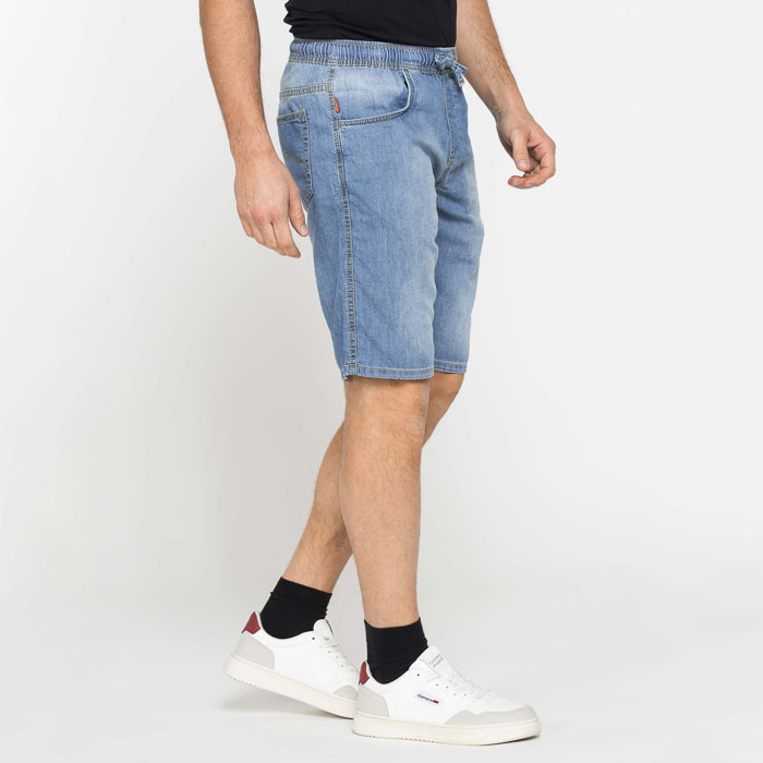 BERMUDA IN DENIM LEGGERO CON ELASTICO IN VITA