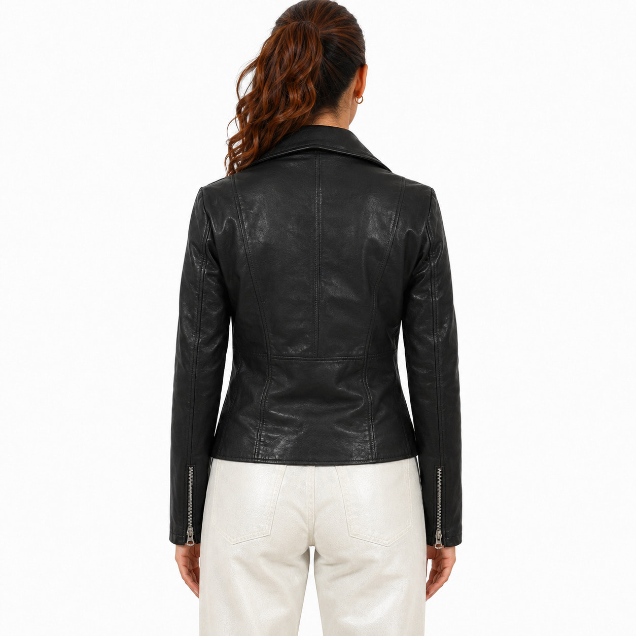 Chiodo donna in pelle di vitello rifinizione vegetale nero