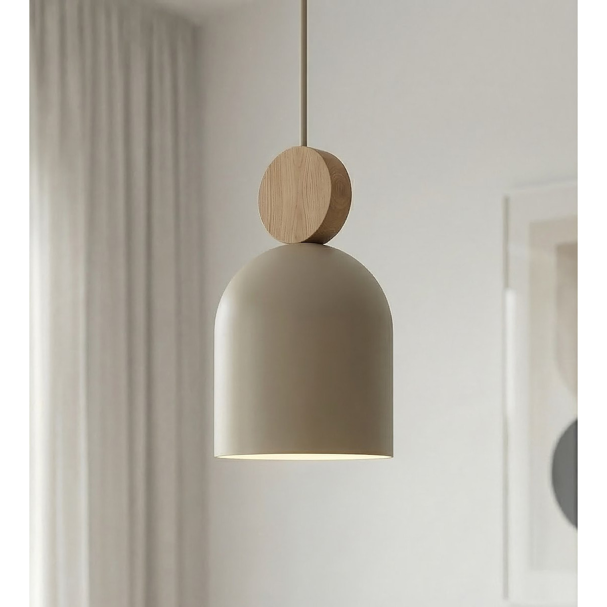 Lampada a sospensione MESI in acciaio e legno beige