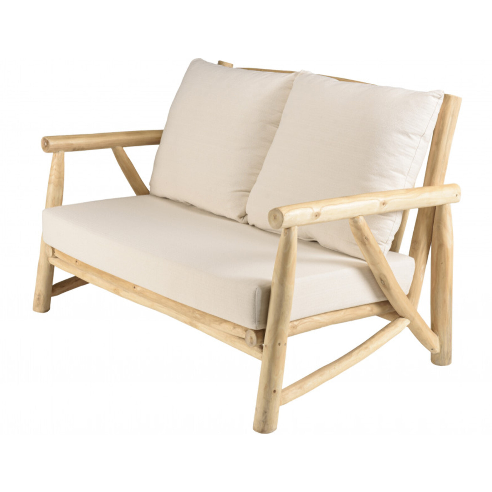 WILL - Canapé MADURA 2p. en branches de teck naturel coussins blancs