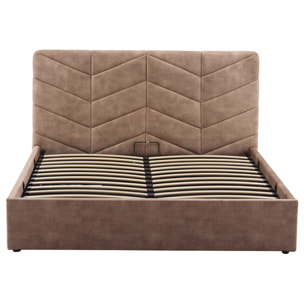 Peonis - lit coffre - 160x200 cm - en velours - sommier inclus - Taupe