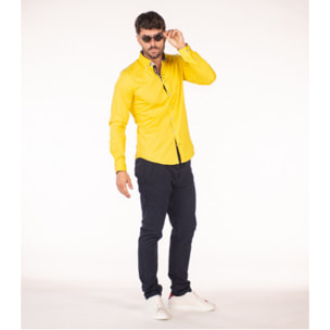 Camicia Uomo 1 Bottoni Button Down Slim Popeline Stretch Unito Giallo
