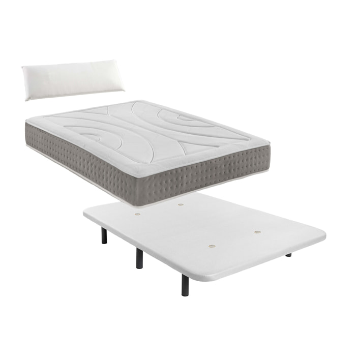 Pack De Base Tapizada Blanca + Colchón viscoelástico Con 1 Almohadas Nordic