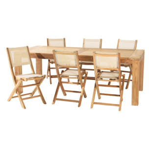 FUN - Ensemble de jardin en bois teck et textilène 8/10 personnes