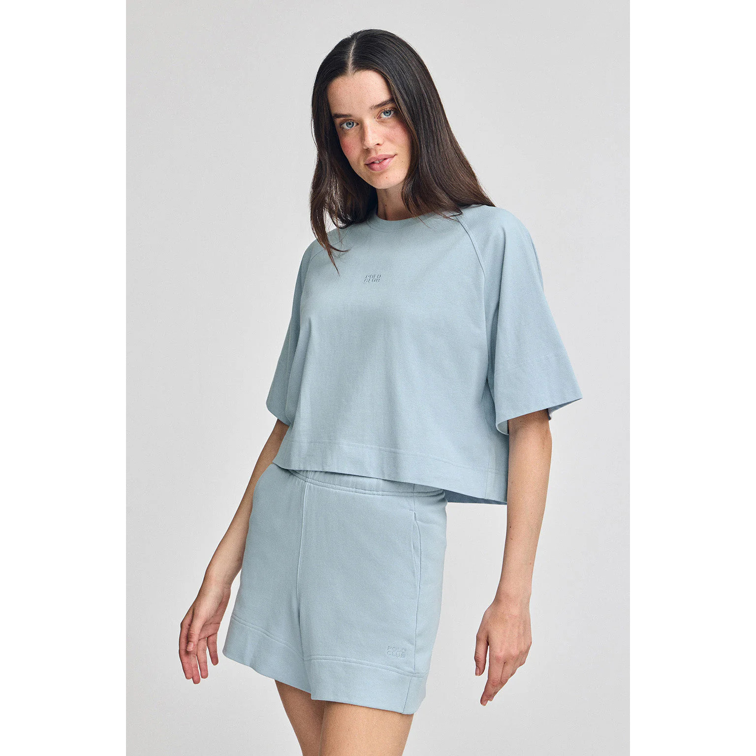 Maglietta blu chiaro Danae con logo ricamato