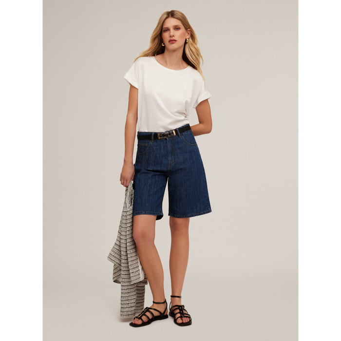 Motivi - Camiseta bimaterial - Blanco