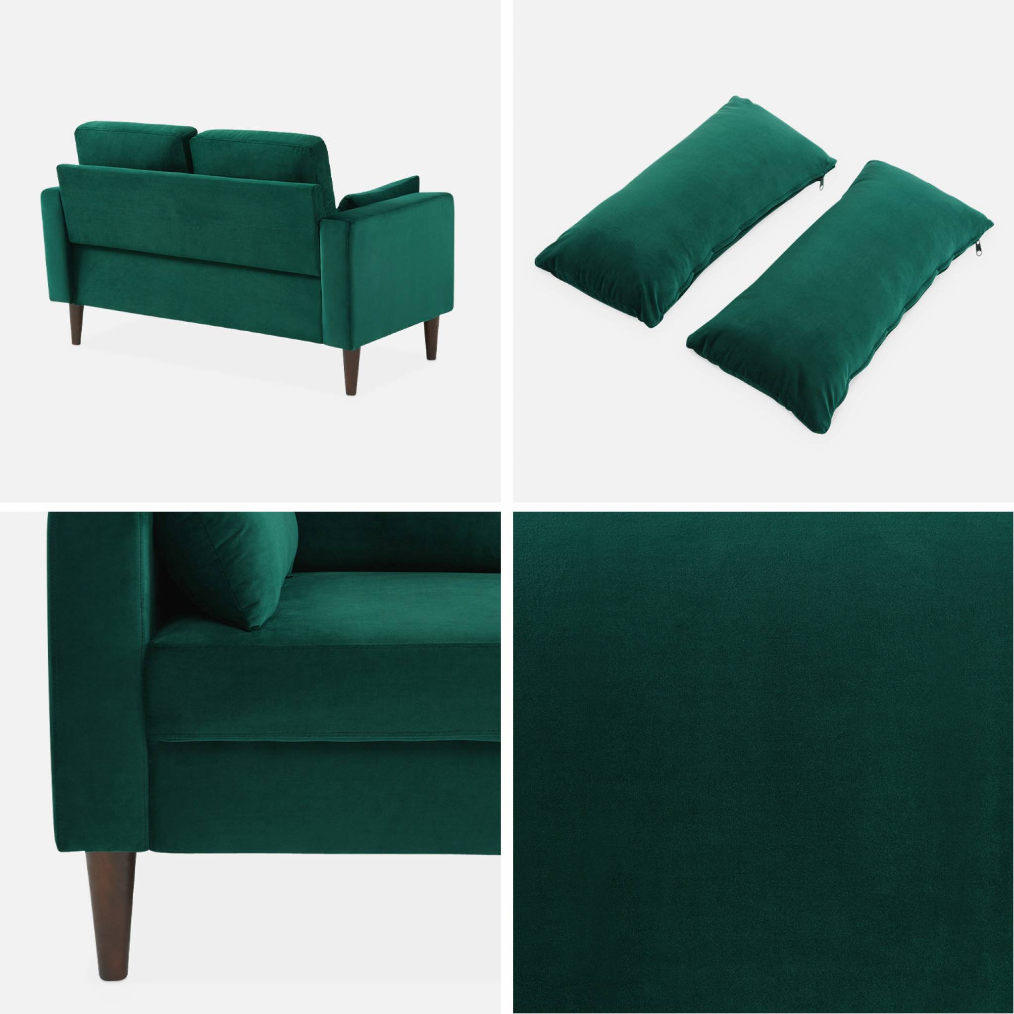 Canapé 2 places vintage bois d'eucaluptys, d'hévéa et velours BJORN