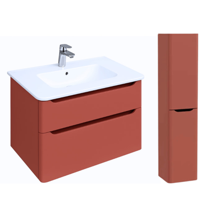 Meuble vasque suspendu VITRA Sento Round 100cm Terracotta mat + Colonne version droite