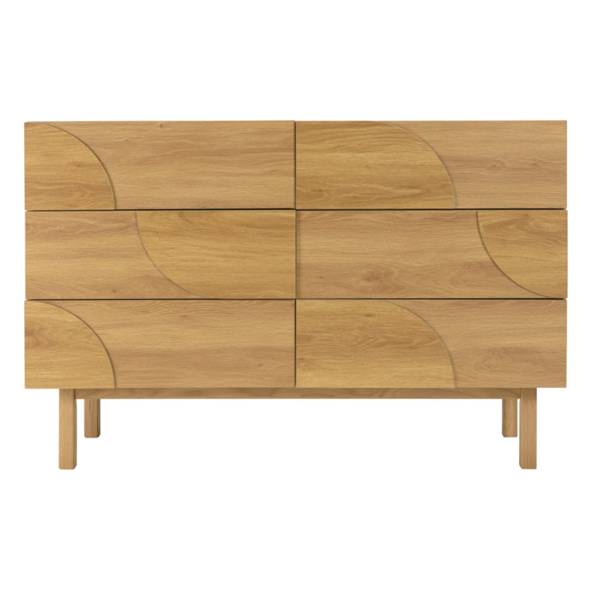 ETHAN - Commode couleur naturelle 6 tiroirs décor motif arrondi