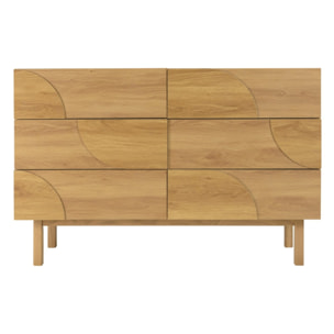 ETHAN - Commode couleur naturelle 6 tiroirs décor motif arrondi