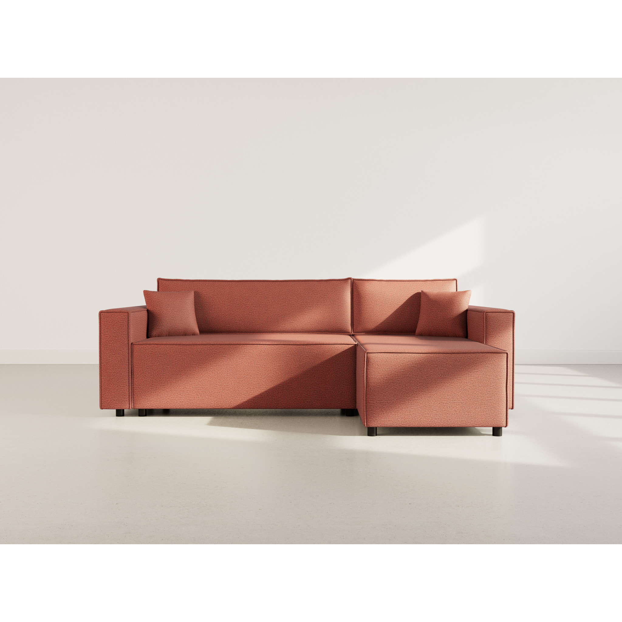 Jonas - canapé d'angle réversible 4 places convertible avec coffre en tissu texturé - Rose